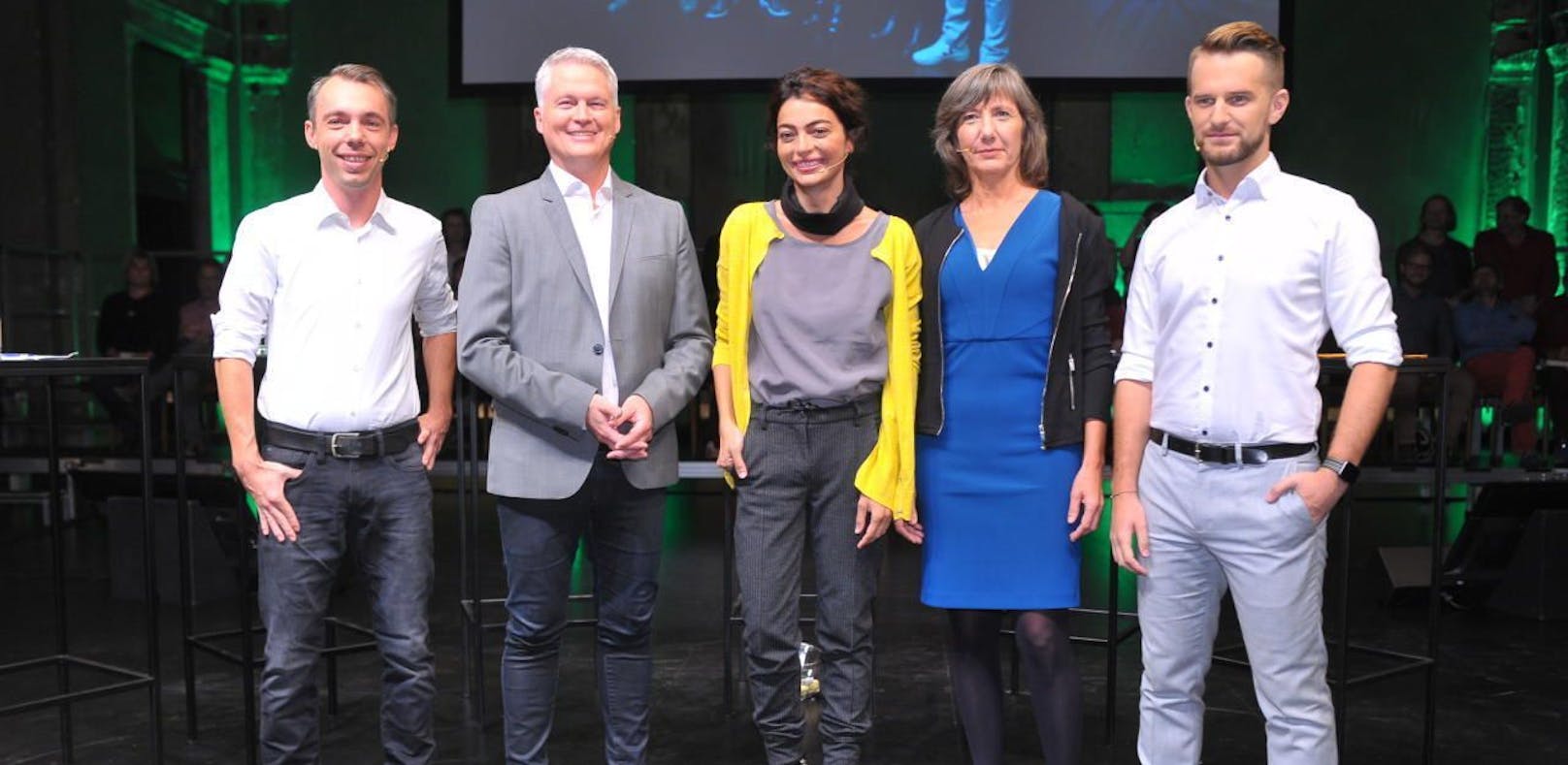 Die fünf Kandidaten: Benjamin Kaan, David Ellensohn, Marihan Abensperg-Traun, Birgit Hebein und Peter Kraus (von links)