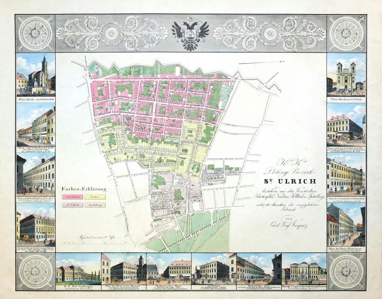 Dieser Original-Bezirksplan des österreichischen Kartographen Carl Graf Vasquez aus dem Jahr 1827 soll gekauft werden. (c) privat