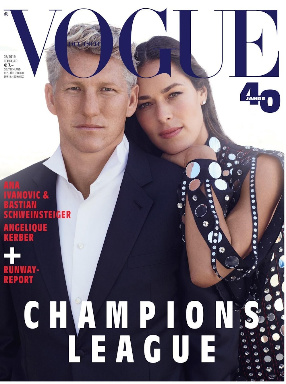 "Erster Mann auf der deutschen Vogue": Diesen Titel darf sich ab sofort Bastian Schweinsteiger umhängen. Mit seiner Ehefrau Ana Ivanovi? ziert er die Februar-Ausgabe. (Foto: Vogue Germany | Alexi Lubomirski) 
