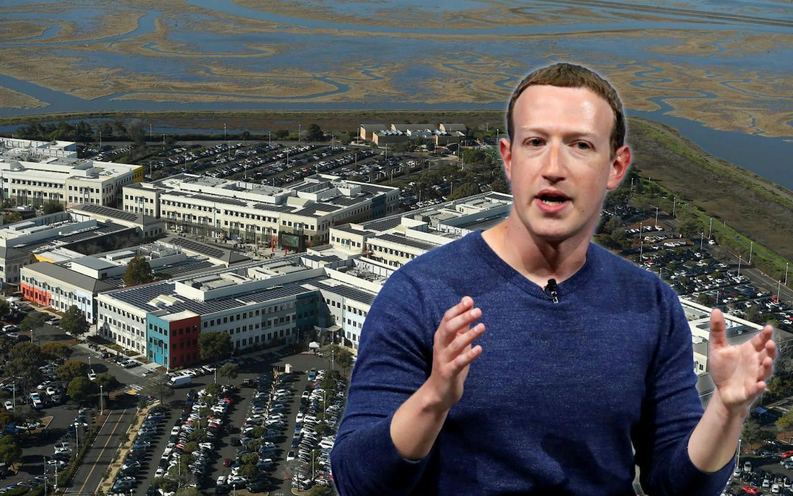 Facebook-Chef Zuckerberg mit Hauptquartier.
