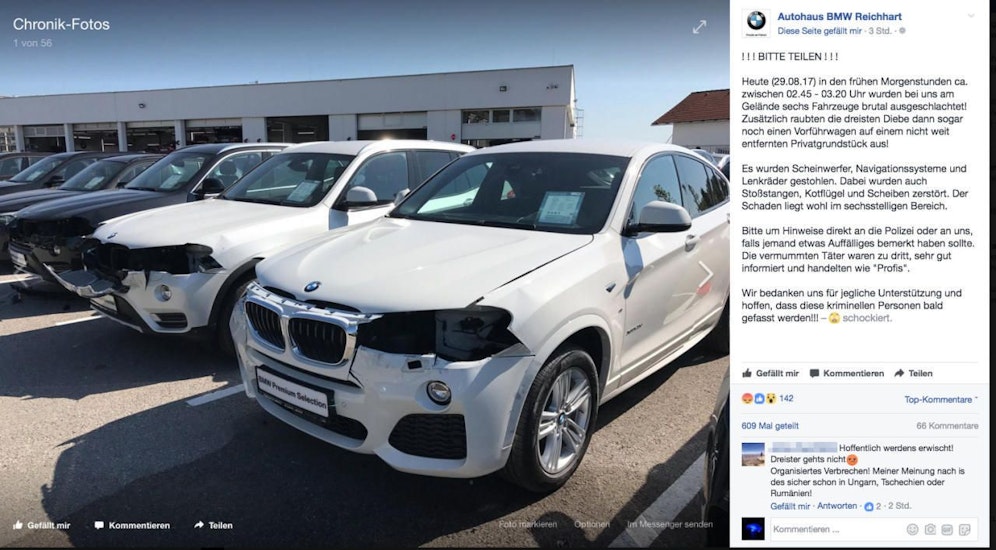 Auf Facebook sucht der Autohändler nun nach den Tätern.