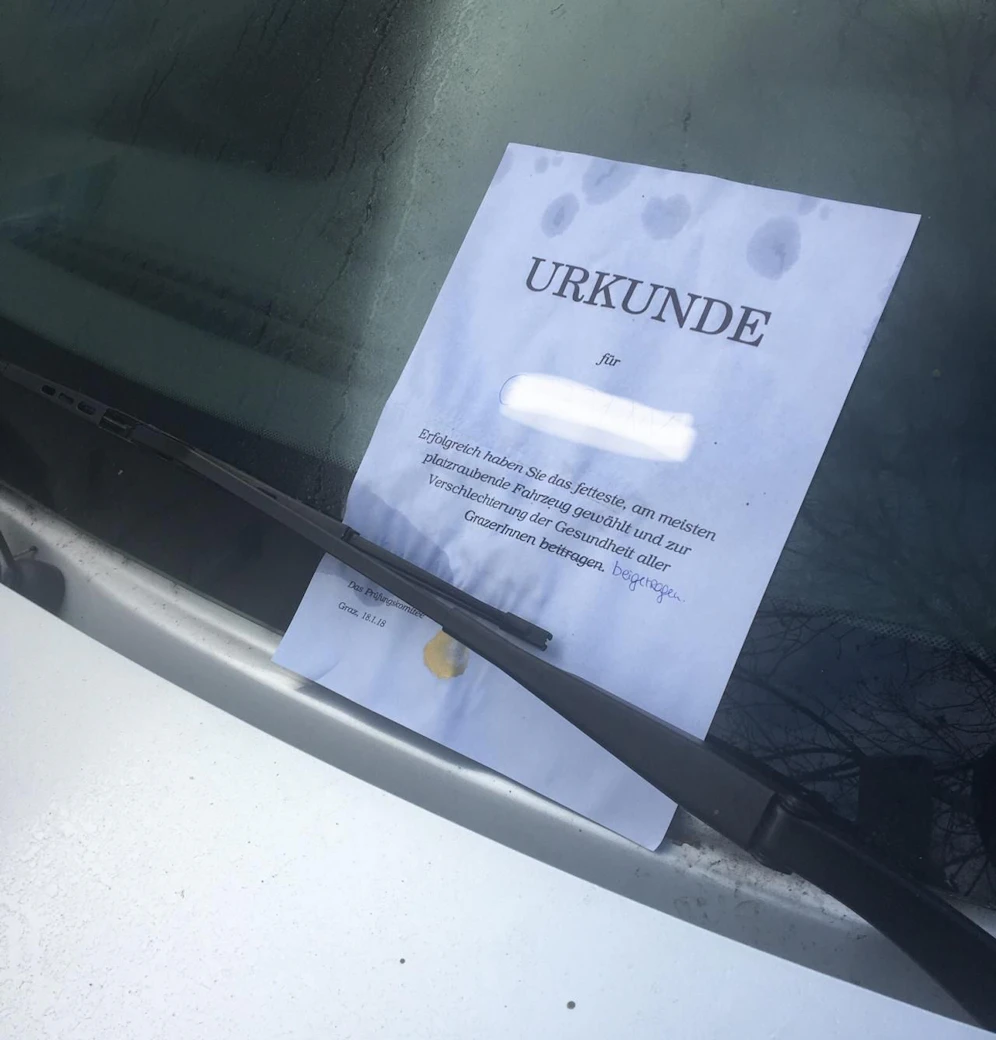 Urkunde eines Öko-Aktivisten in Graz