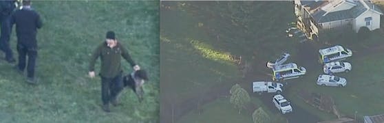 In Australien wurde ein Kleinkind (14 Monate) vom Deutsch Drahthaar der Familie tot gebissen. Polizisten nehmen den Hund (li.) nach der Tat mit.