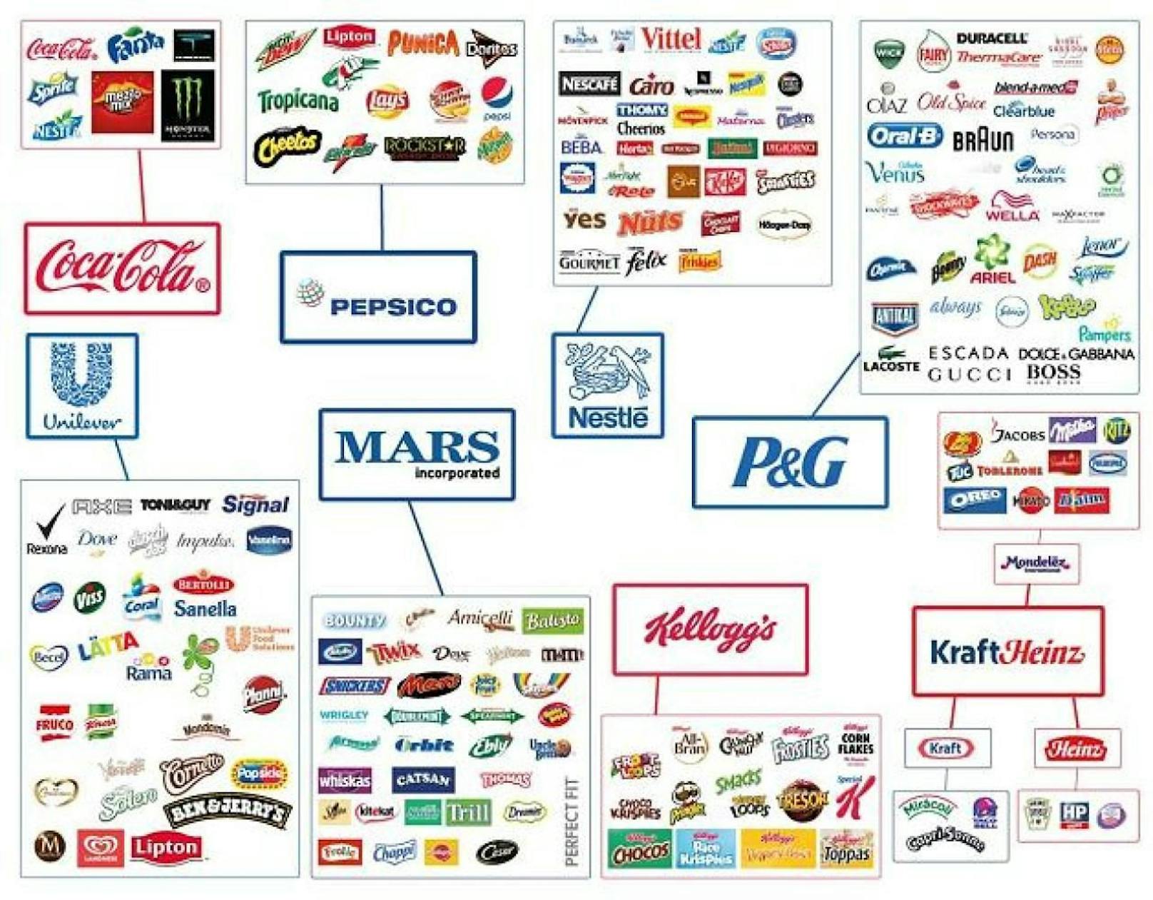 Die Grafik von Finanzen 100 zeigt die acht Firmen, die unsere Supermärkte dominieren.