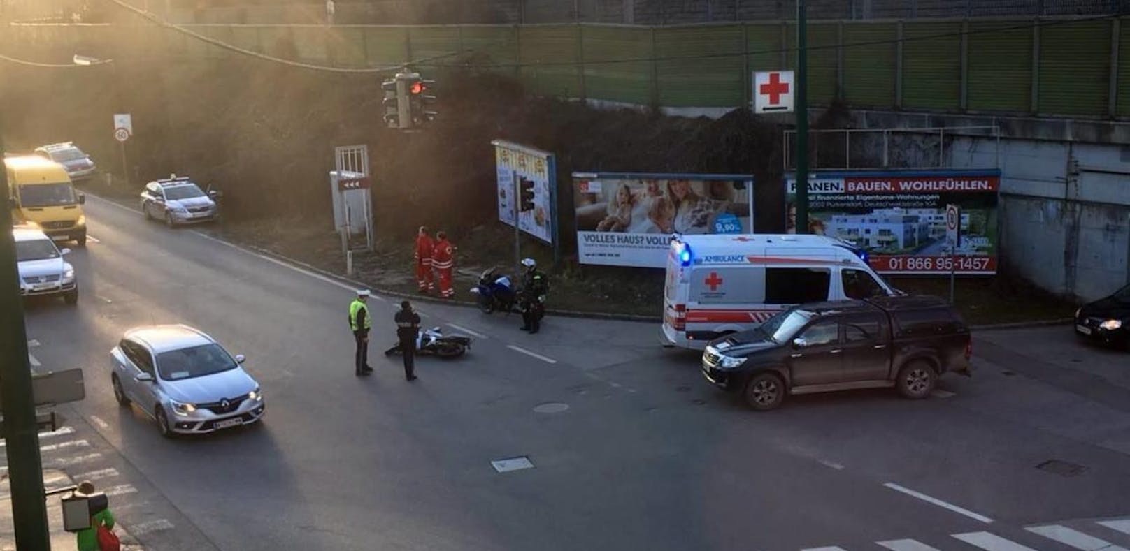 Die Unfallstelle: Crash mit Motorrad in Purkersdorf.