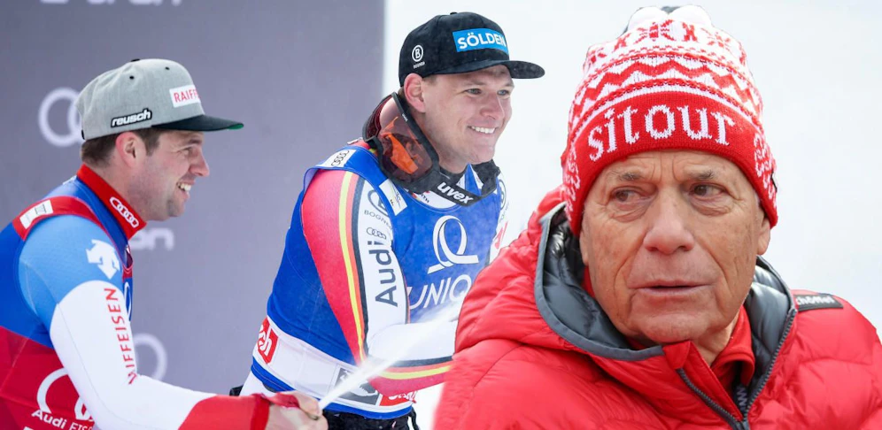 Thomas Dreßen und Beat Feuz jubeln nach der Saalbach-Abfahrt. Peter Schröcksnadel ist nicht in Feierlaune.