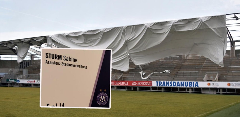 Sabine Sturm kümmert sich um das Stadion der Austria. Sturm Sabine beschädigte die Cashpoint-Arena.
