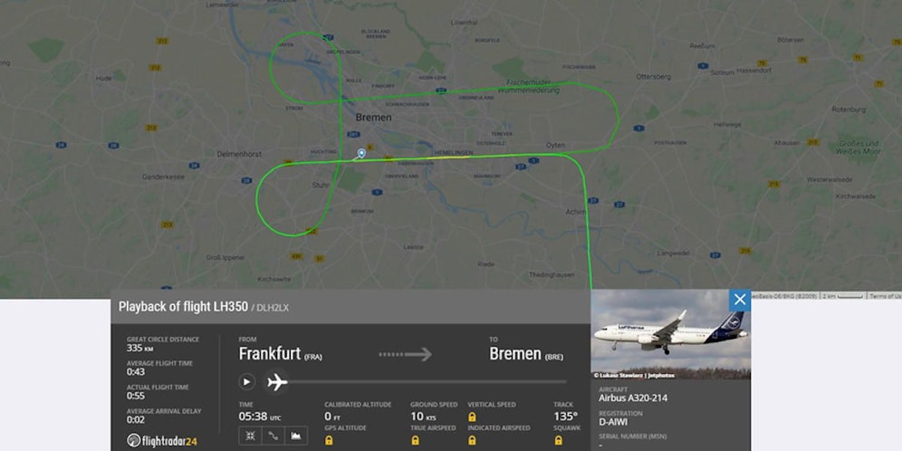 Der Pilot des Fluges LH350 flog eine ungewöhnliche Runde, aber laut Deutscher Flugsicherung ein "Standard-Fehlanflugverfahren".