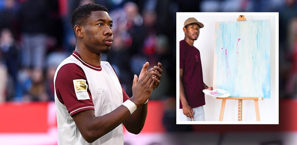 David Alaba präsentiert sein erstes Gemälde.