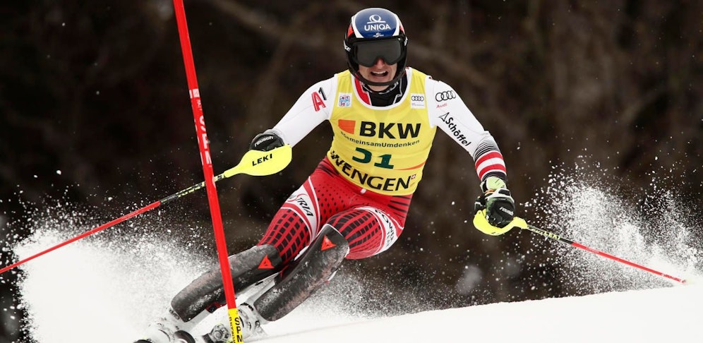 Speedfahrer Matthias Mayer zeigt seinen schnellen Slalomschwung.