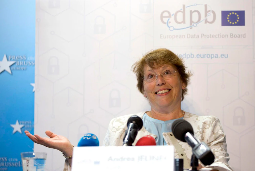 Andrea Jelinek, Leiterin des European Data Protection Board, bei einer Pressekonferenz am 25. Mai 2018.
