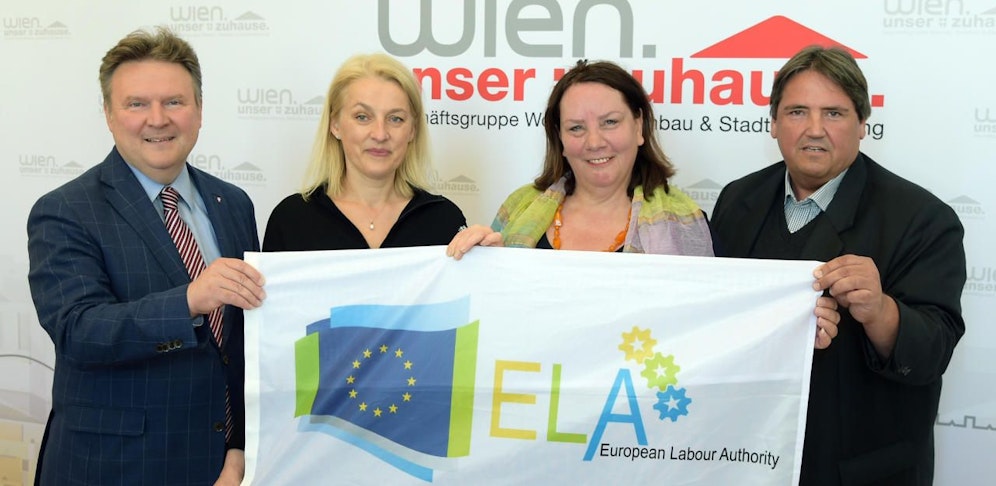Die SPÖ wünscht sich Wien als Standort für die EU-Arbeitsmarktbehörde: Michael Ludwig mit Evelyn Regner, Agnes Jongerius und Josef Muchitsch.