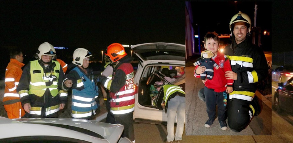 Die Kinder wurden von Gruppenkommandant Christian Blei mit einem "Traumabären" ausgestattet. Er sorgte nach dem Schock für lachende Gesichter.