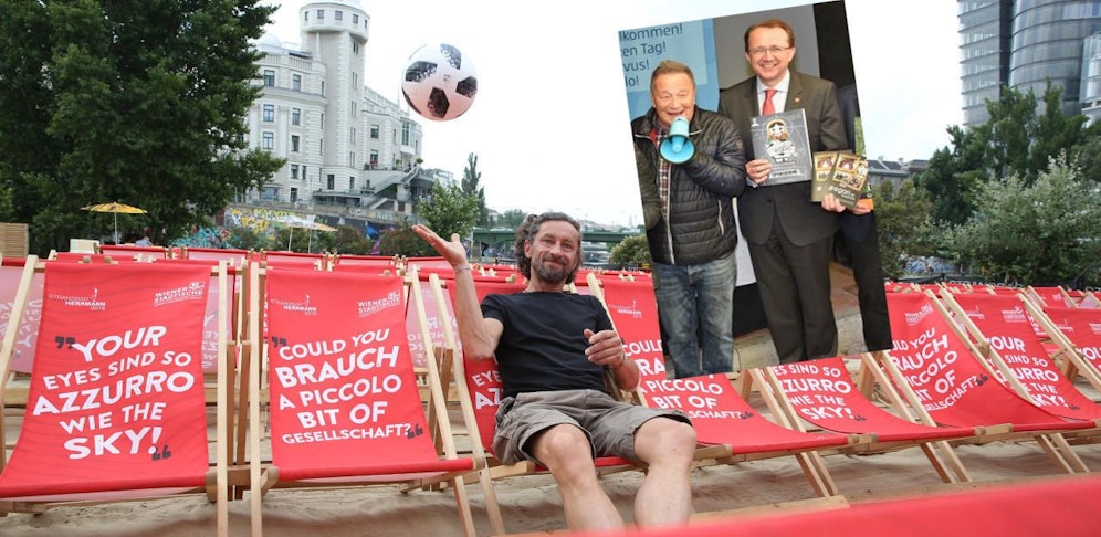 Christian Motalik von der Strandbar Hermann in Wien; Albin Wegerbauer und St. Pöltens Stadtchef Matthias Stadler machen fürs "Egon" Stimmung.