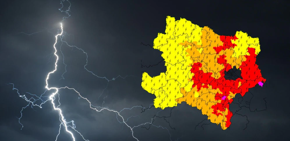 Besonders im Südosten des Bundesland könnte es in den nächsten Stunden heftige Gewitter geben.