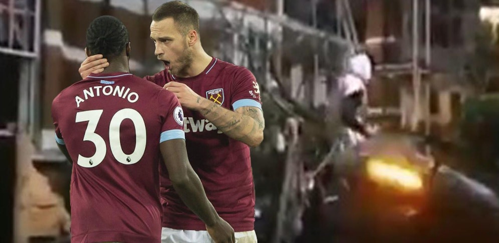 Ex-Arnie-Kollege Michail Antonio krachte mit seinem Lamborghini in einen Vorgarten. Als Schneemann verkleidet kletterte er aus dem Wrack.