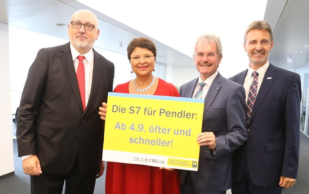 v.li.: ÖBB-Chef Andreas Matthä, Wiens Finanzstadträtin Renate Brauner, NÖ-Landesrat Karl Wilfing, VOR-Geschäftsführer Wolfgang Schroll