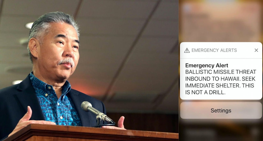 Vergesslich: Gouverneur David Ige wollte seine Bürger beruhigen, die eine falsche Atomwaffenwarnung (Text) aufs Handy bekommen hatten. Doch da gab es ein kleines Problem ...