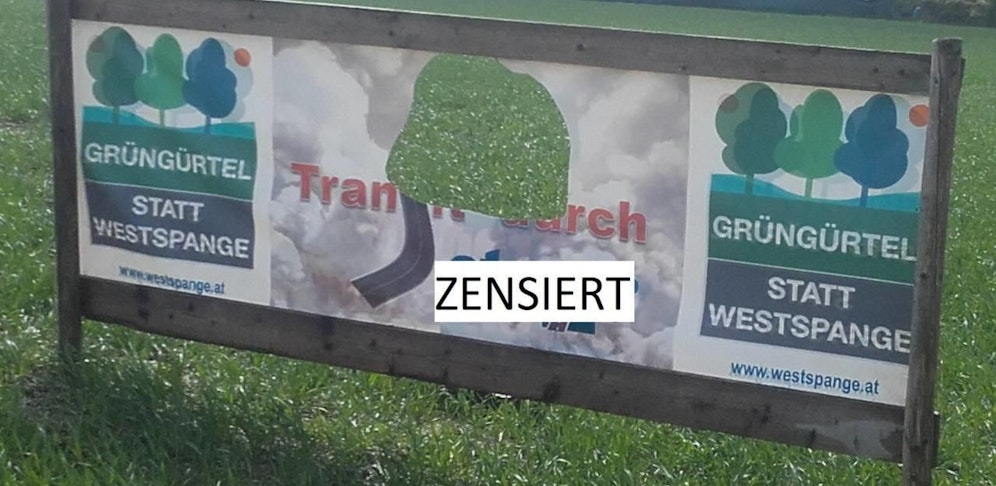 Die Initiative "Grüngürtel statt Westspange" hat nach der Klagsdrohung das Logo "zensiert".