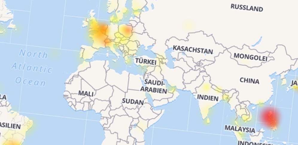 Die Störungskarte zeigt, welche Länder betroffen sind.