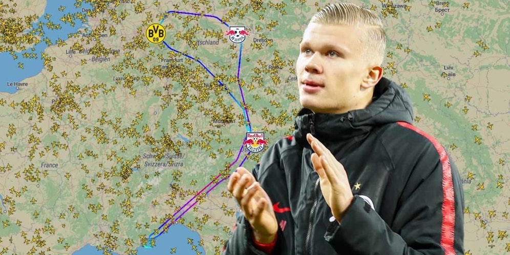Die Flugroute von Erling Braut Haaland.