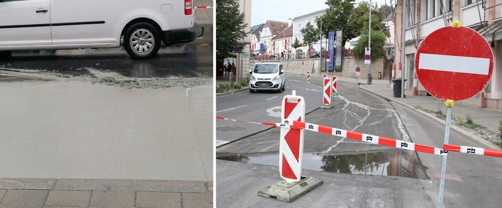 Die Lenkerin verewigte sich im nassen Beton. 