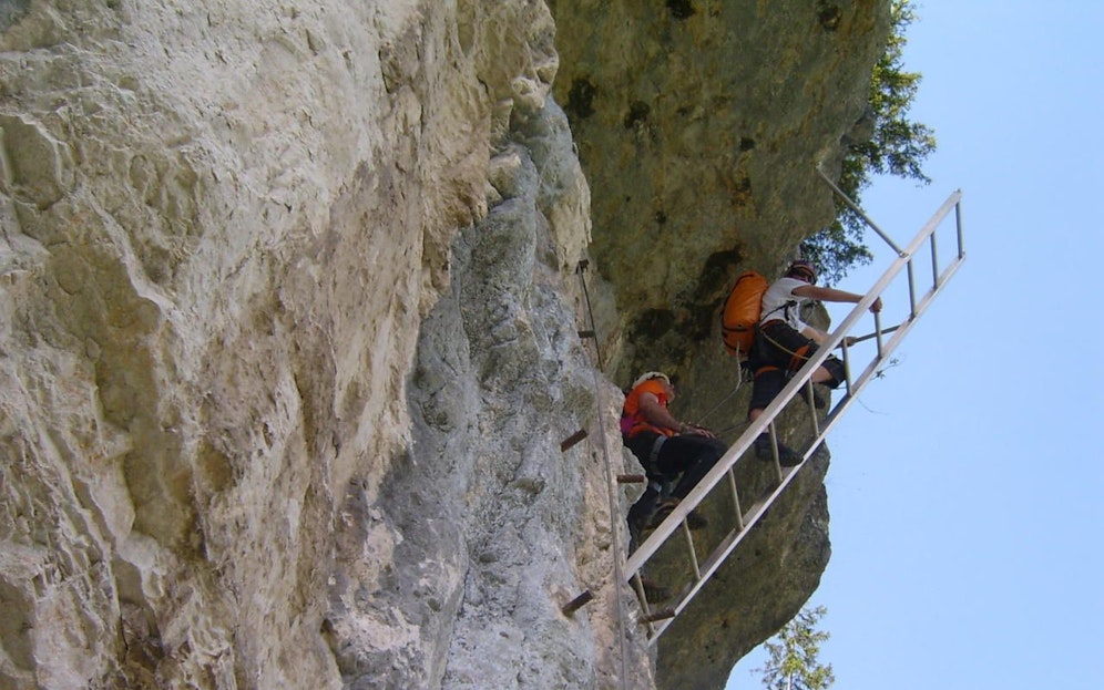 An der Panoramaleiter im "Echernwand"-Klettersteig in Hallstatt trauten sich der Vater und sein Sohn nicht mehr weiter. 
