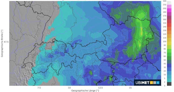Niederschlagsprognose für die kommenden Stunden (bis Montag 5 Uhr MESZ).