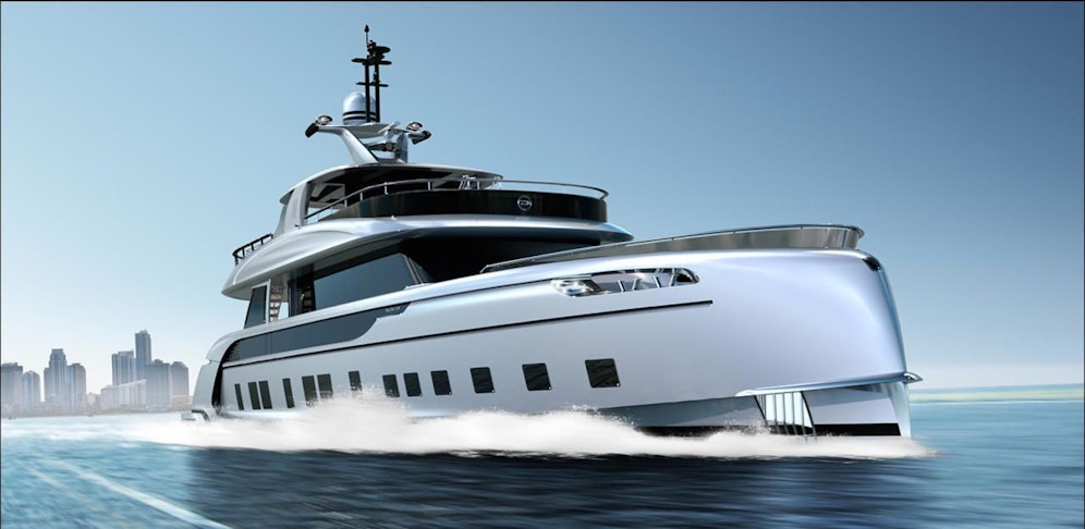 35 Meter lang, und 12,3 Millionen englische Pfund teuer: Die GT 115 Hybrid aus der Kooperation Dynamiq mit Porsche.