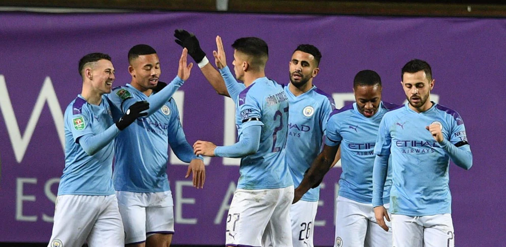 Manchester City jubelt über den 3:1-Sieg bei Oxford United.