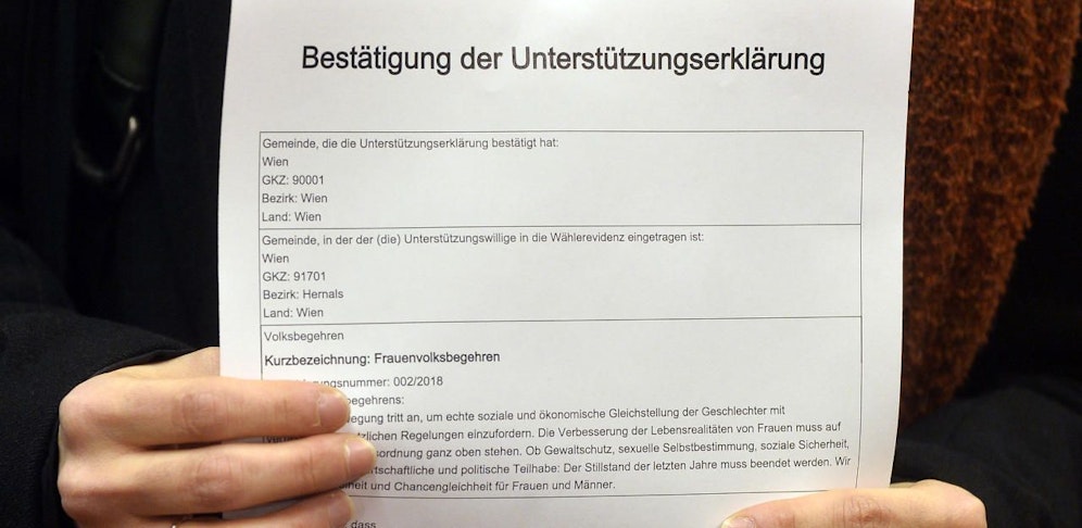 Unterstützungserklärung für das Frauen-Volksbegehren 