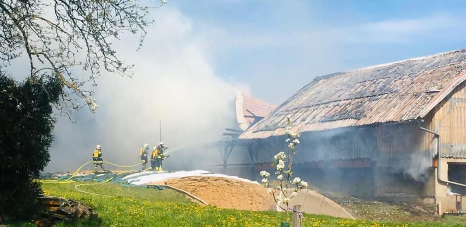 120 Feuerwehrleute bei Großbrand auf Bauernhof