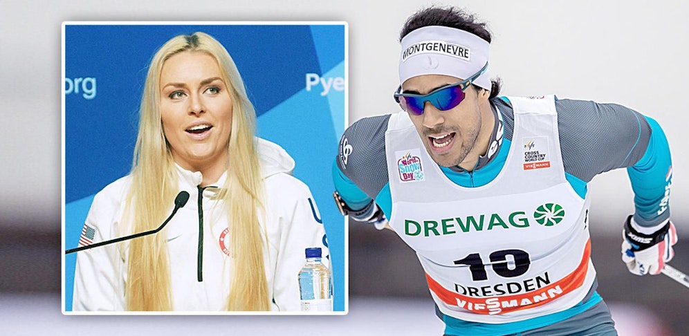 Lindsey Vonn sucht ihr Valentinstag-Date. Olympia-Sieger Martin Fourcade spielt auf Twitter den Amor und legt ihr seinen Kumpel Richard Jouvet (r.) ans Herz. 