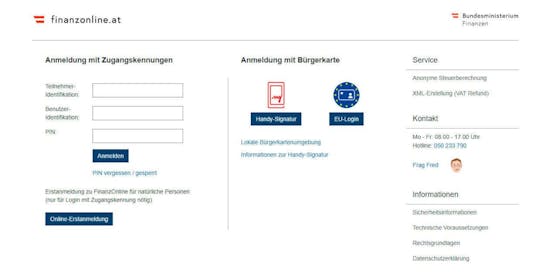 Die Login-Seite von FinanzOnline