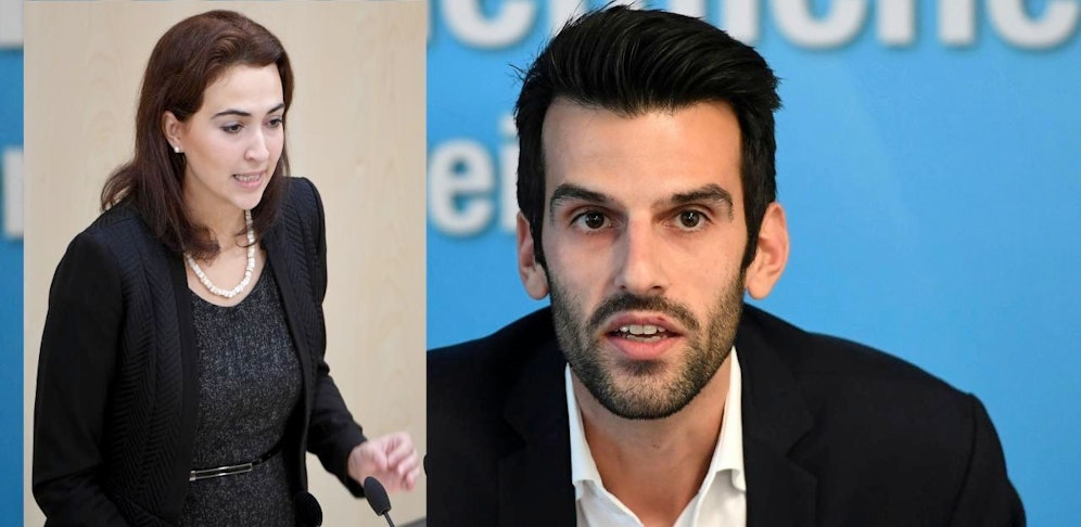 Alma Zadic von der Liste Pilz (li.) kündigte gleich mehrere parlamentarische Anfragen zur Nazi-Liederbuch-Causa rund um FPNÖ-Spitzenkandidaten Udo Landbauer (re.) an.