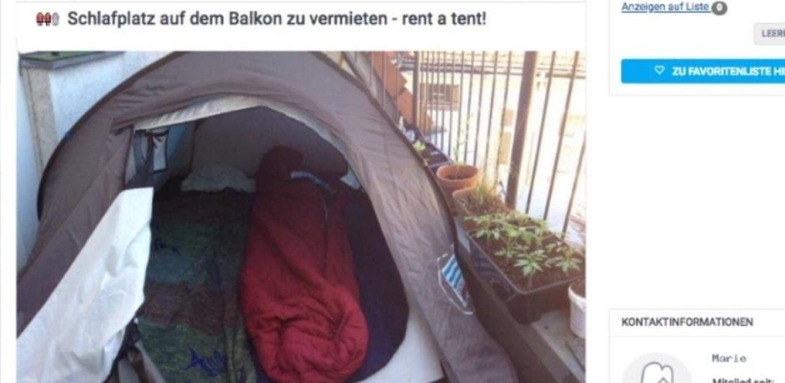 WG sucht Mitbewohner für Zelt auf dem Balkon