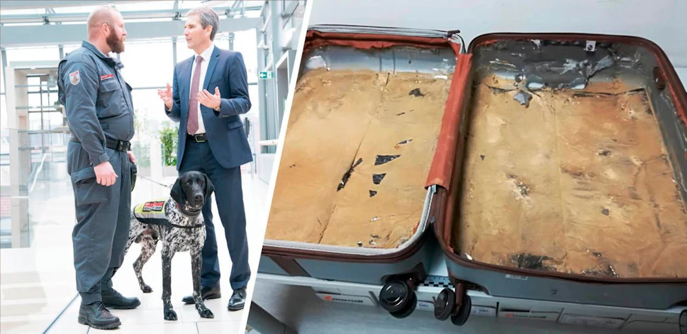 Beeindruckend: Minister Löger mit Fahnder, der Heroin-Koffer
