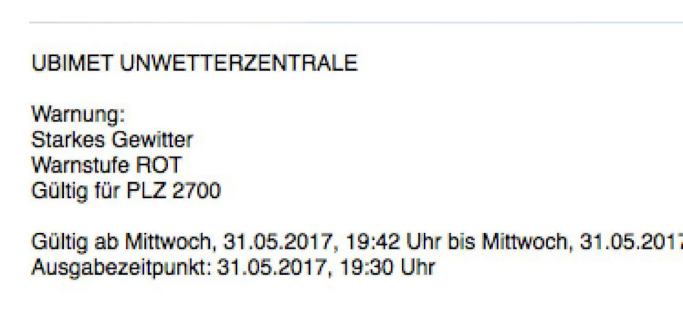 Die Unwetterwarnung für Wr. Neustadt