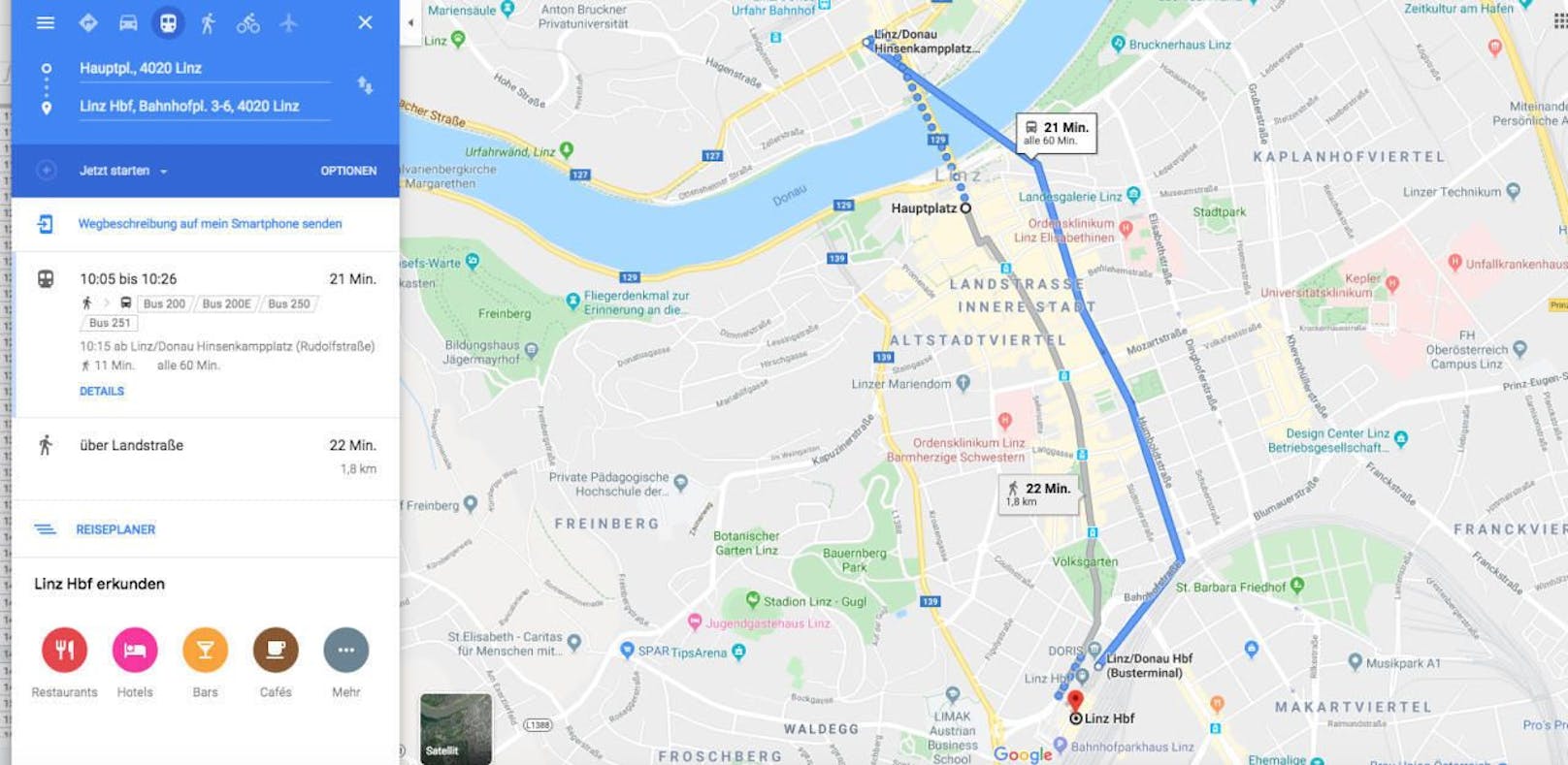Linz Linien fahren auf Google Maps noch nicht ab