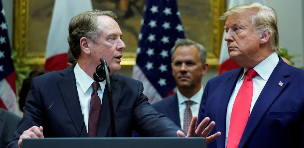 Der US-Handelsbeauftragte Robert Lighthizer mit US-Präsident Donald Trump