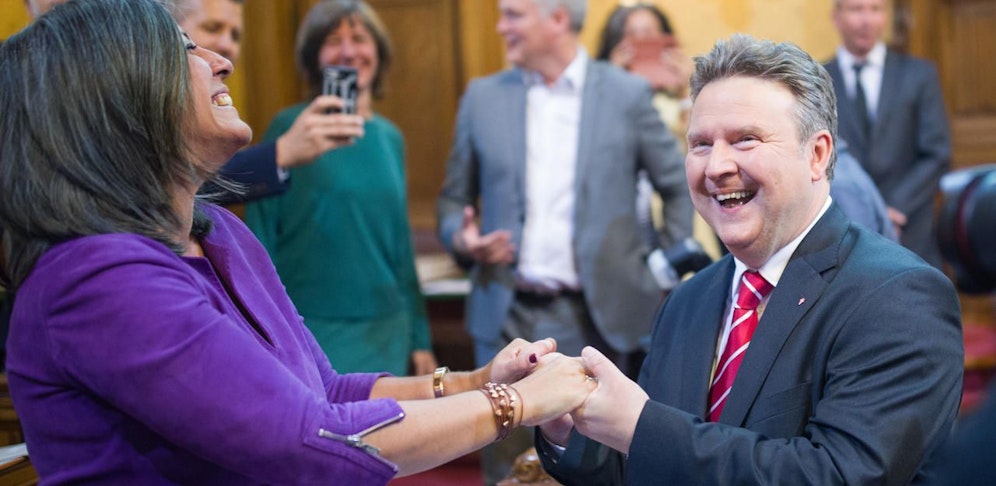 Der designierte Bürgermeister Michael Ludwig und Vizebürgermeisterin und Verkehrsstadträtin Maria Vassilakou (Grüne). Alle vier neuen Stadträte wurden gewählt. 