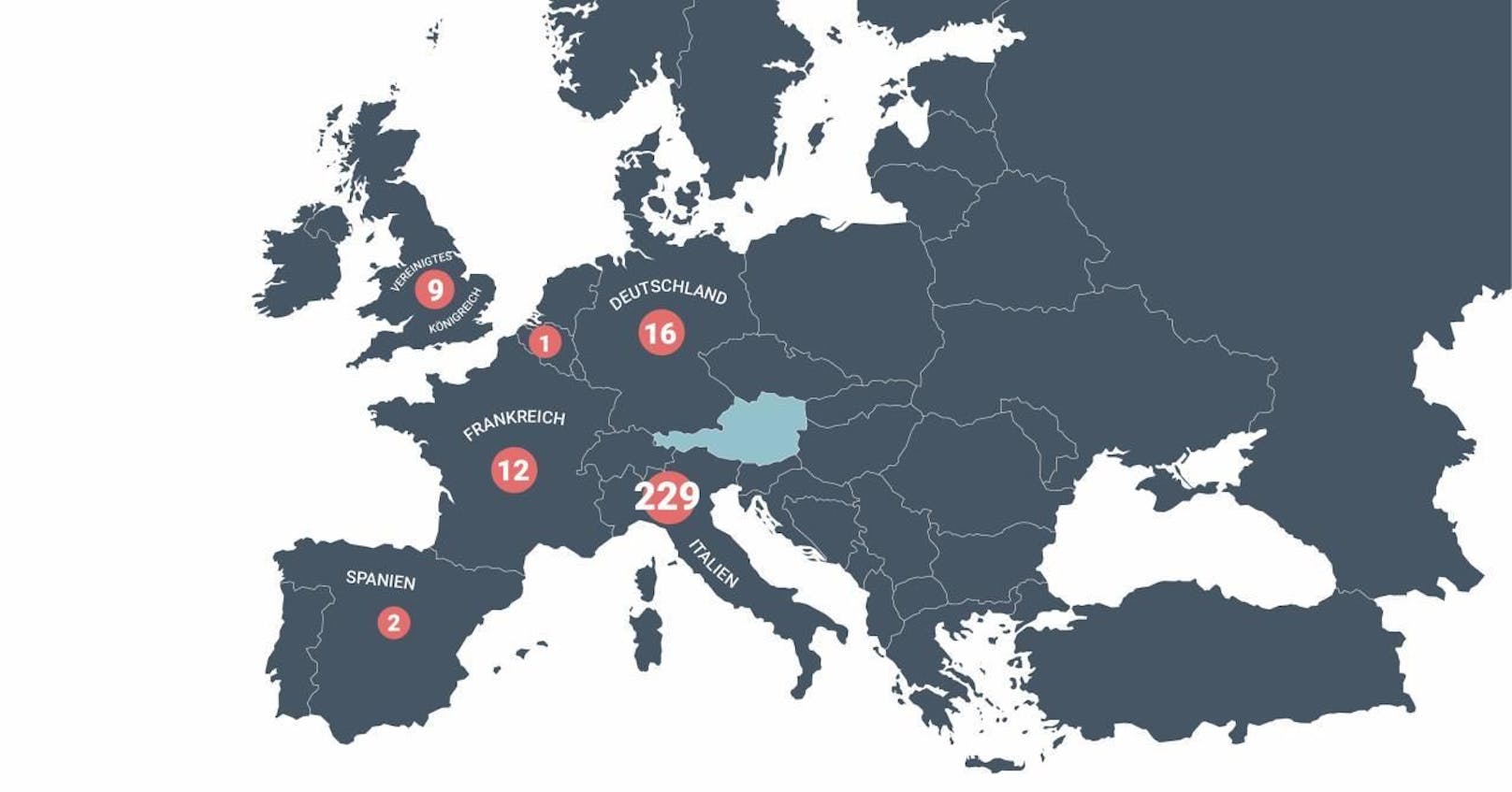 Die Karte der WHO zeigt die Coronavirus-Fälle in Europa.