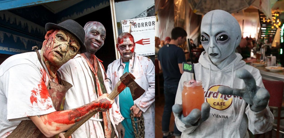 Was tun an Helloween? Lieber in den Prater oder doch auf einen Drink? (Prater & Hard Rock Cafe, Montage) 