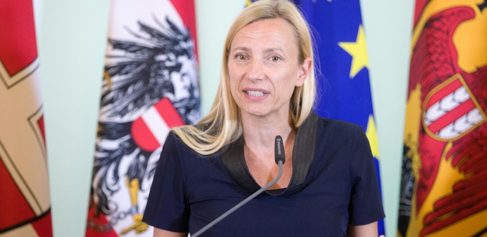 Familienministerin Juliane Bogner-Strauß (ÖVP) beim Pressefoyer nach einer Sitzung des Ministerrates.