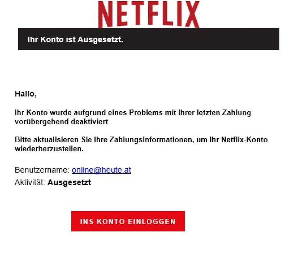 So ungefähr sieht die Fake-Mail aus. Die Nachrichten variieren jedoch.
