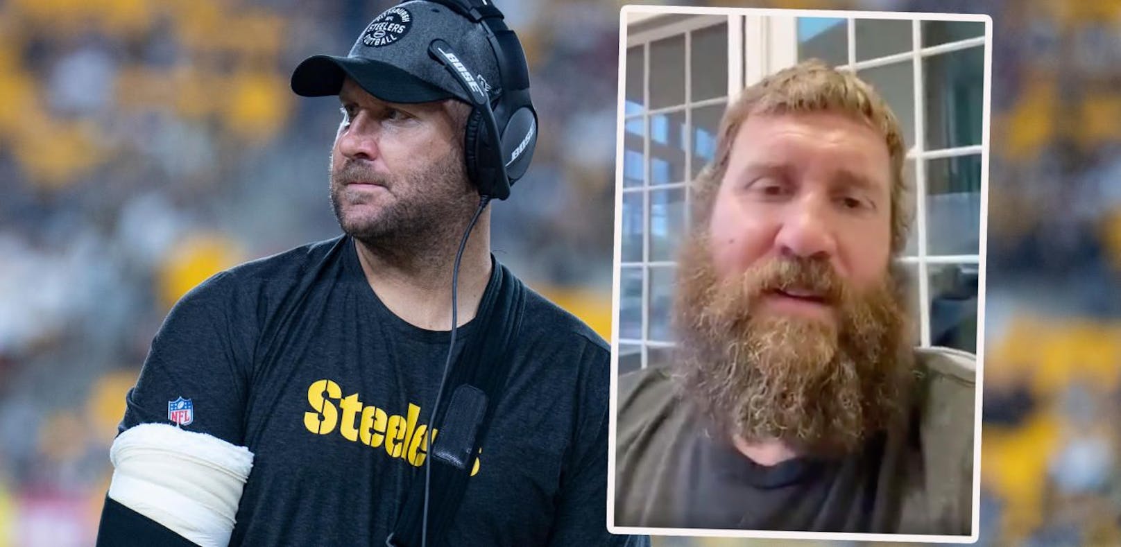Steelers-Quarterback Ben Roethlisberger links im sportlichen Look Ende September, rechts mit seinem neuen Bart.