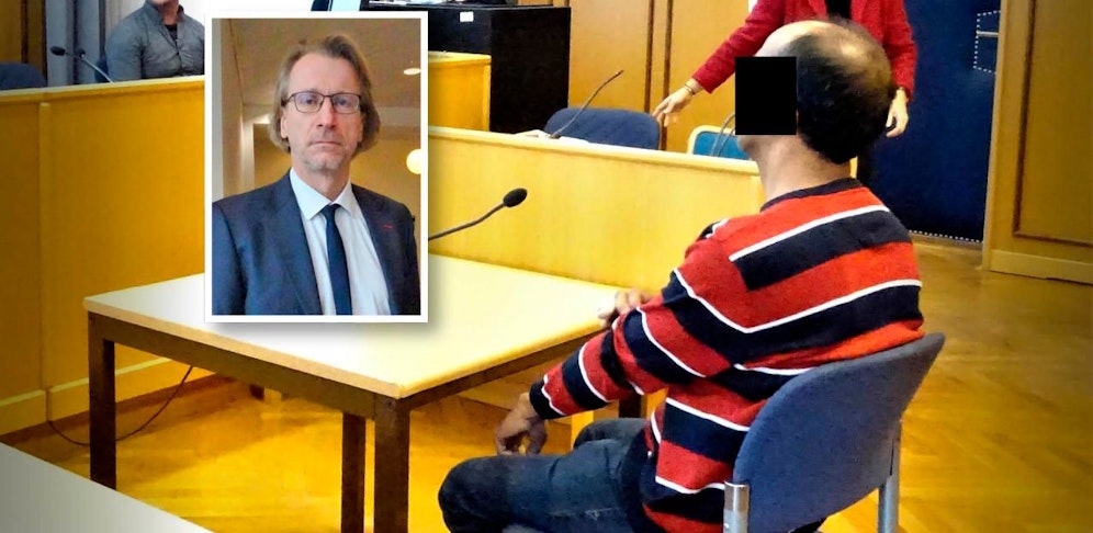 Der Angeklagte vor Gericht, kl. F.: Opferanwalt Preslmayr M.