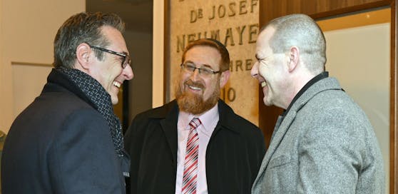 Vizekanzler Strache, Jehuda Glick und FP-Generalsekretär Harald Vilimsky.