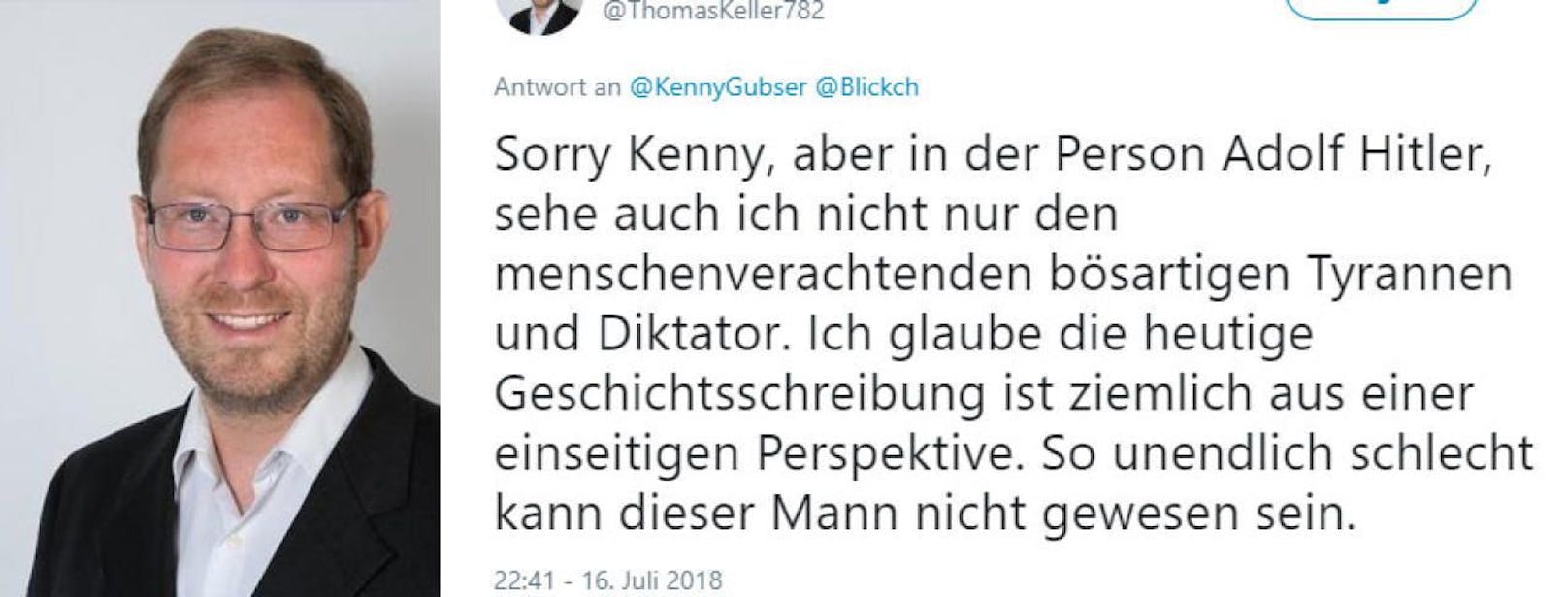 Der Schweizer Politiker Thomas Keller sorgte mit einem Tweet für Empörung.