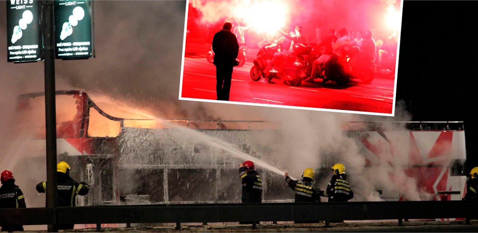 Pyro-Inferno! Roter-Stern-Fans fackeln Teambus ab